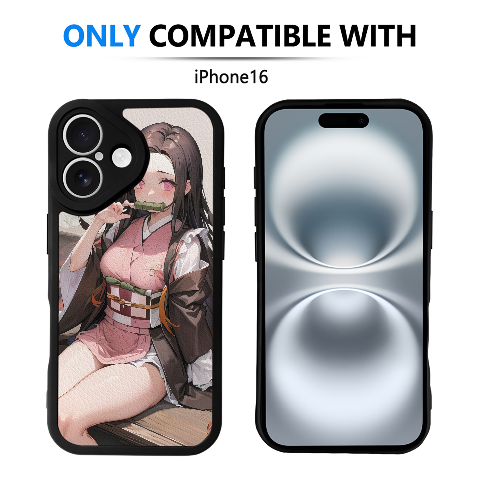 （画像用） 鬼滅の刃（きめつのやいば）竈門 禰󠄀豆子／かまど ねずこ Kamado Nezuko 【iPhone 16シリーズ対応】シリコンスマホケース（レザー調） 材質：シリコン